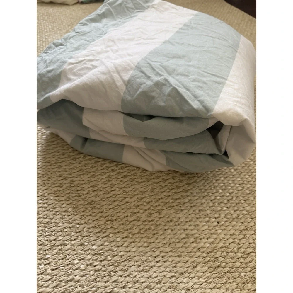 Pottery Barn Coastal Striped King Organic Cotton Duvet Cover. Cottage Country